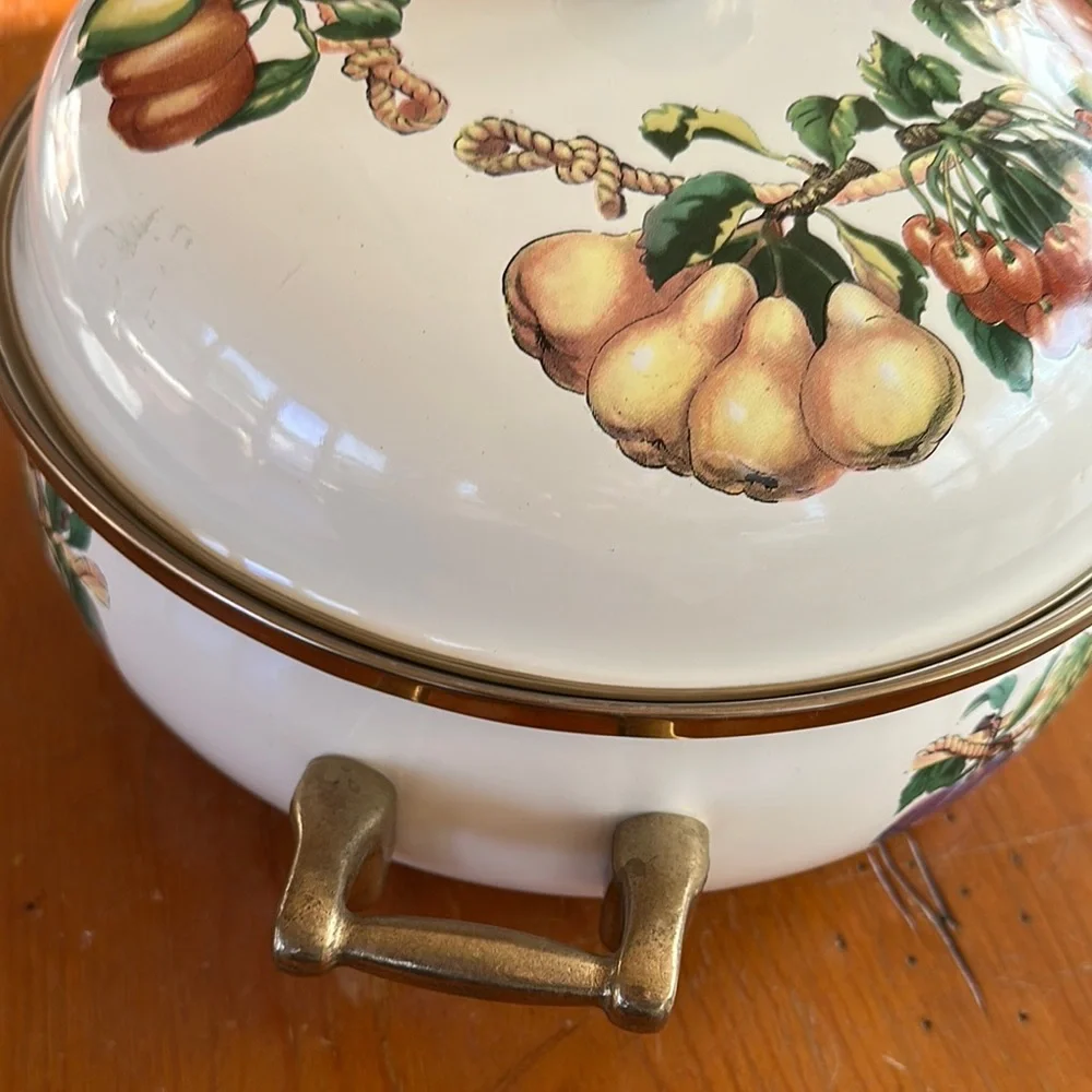 Tabletops Unlimited Vintage Fruit Design Ceramic Casserole pot with lid